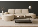 Divano Angolare Molly Di Gutto Con Forma Arrotondata In Tessuto Teddy Grigio Chiaro Crema-Beige - Forma Arrotondata Moderna! Nuovo 2025 (Con Funzione Letto)