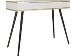 Tavolino Da Toilette In Stile Moderno, Bianco Con Gambe Nere E Accenti Dorati, 102X79X50 Cm