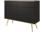 Cassettiera: Nera, Gambe Dorate, 107X85X39 Cm