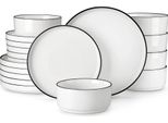 Set Di Stoviglie Malacasa, Elegante Forma Rotonda, Ceramica Senza Piombo, Bordo Nero, 18 Pezzi
