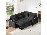 Divano Angolare Merax, Divano A L Con Funzione Letto, Box Letto, 4 Cuscini, Vassoio Per Braccioli, Portabicchieri, Usb, Divano Letto, Divano Letto, Ciniglia, Grigio Scuro