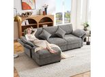Divano Angolare Merax, Soffa A L Con Funzione Letto, 4 Cuscini, Poggiapiedi, Braccioli Regolabili, Divano Da Salotto, Set Di Divani, Lino, Grigio