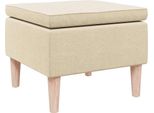 Sgabello Con Gambe In Legno Tessuto Crema