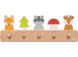 Goki 60662 - Appendiabiti Amici Della Foresta In Legno, Appendiabiti Per Bambini Con 5 Ganci, Simpatici Motivi Della Foresta Volpe, Procione, Cervo, Appendiabiti Per La Stanza Dei Bambini, Promuove L' E L'indipendenza, A Partire Da 1 Anno Di Età