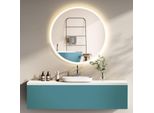 Hoko Design Specchio Da Bagno Rotondo 60 Cm Malaga Con Cornice In Metallo Bianco. Specchio Da Parete Rotondo Per Bagno Illuminato A Led + Interruttore A Sfioramento + Cambio Luce A Led.