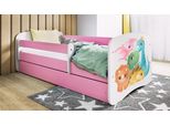 Letto Per Bambini Dino 70X140, 80X160, 80X180 Cm - Set Completo Con Materasso, Cassetto E Protezione Anticaduta