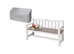 Wondermake® Design Kinder-Gartenbank Aus Holz Wetterfest Mit Textil-Abdeckung Und Lehne, 2-Sitzer Kinderbank Holzbank Parkbank Kinder Sitzbank Massiv Garten Outdoor, Naturholz, Weiß Grau Anthrazit