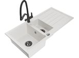 Mexen Andres Lavello In Granito 1,5 Vasche Con Sgocciolatoio E Miscelatore Da Cucina Duo, Bianco - 6515-20-671701-70-B