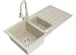 Mexen Andres Lavello In Granito 1,5 Vasca Con Sgocciolatoio E Rubinetto Da Cucina Elia, Beige - 6515-69-670101-69