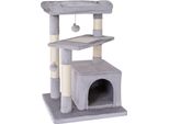 Tiragraffi Per Gatti Lionto 75 Cm Con Grotta, Giaciglio E Superficie In Sisal, Compatto E Stabile, Ideale Per Il Gioco, Il Riposo E La Cura Degli Artigli, Grigio Chiaro