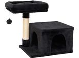 Tiragraffi Lionto 50 Cm, Tiragraffi Per Gatti Salvaspazio Con Copertura In Peluche, Palla Da Gioco E Asta In Sisal, Per Gattini E Gattini, Nero