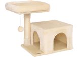 Tiragraffi Lionto 50 Cm, Tiragraffi Salvaspazio Per Gatti Con Copertura In Peluche, Palla Da Gioco E Asta In Sisal, Per Gattini E Gattini, Beige
