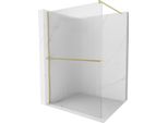 Mexen Kioto+ Parete Doccia Con Mensola Walk-In 140 X 200 Cm, Bande, Oro Spazzolato - 800-140-121-55-09