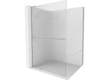 Mexen Kioto+ L Parete Doccia Con Mensola Walk-In 80 X 200 Cm, Strisce, Nichel Spazzolato - 800-080-123-97-09