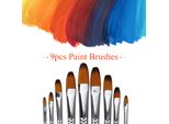 9 Pezzi Pennelli Professionali Per Artisti Set Di Pennelli Neri Con Manico Lungo In Legno E Capelli Di Nylon Per Acrilico, Olio, Acquerello, Guazzo E Disegno, Punta Filettata