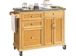 Sobuy FKW70-N Carrello Da Cucina Isola Da Cucina Carrello Da Cucina Armadio Da Cucina In Bambù Di Alta Qualità Con Piano Di Lavoro In Acciaio Inox