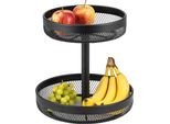 Eluno Fruttiera Rotonda A 2 Livelli / Cesto Per Il Pane, Fruttiera, Cesto Per La Frutta In Metallo Nero