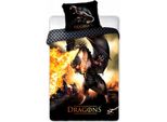 Faro Biancheria Da Letto In Cotone 160X200 Dragons 027 Drago Infuocato Nero Arancio Federa 70X90