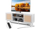 Sistema Tv In Rattan 191 Cm - Porta Tv Boho - Mobile Tv Bianco Per Tv - Mobile Tv Alla Moda