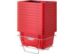 Cestino Portatile Per La Spesa - 12 Pezzi - 24L - Con Maniglia E Supporto - Versatile - Ideale Per La Spesa - Rosso