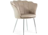 Sedia In Velluto Shelly A Forma Di Conchiglia Con Seduta Imbottita E Gambe In Metallo Dorato, Design Elegante E Raffinato - Beige/Argento