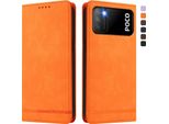 Custodia Per Xiaomi Poco M3, Custodia Retro In Finto Cuoio Con Supporto E Slot Per Carte Di Credito Arancione
