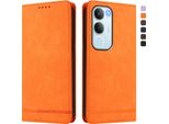 Custodia Per Vivo Y19S, Custodia Retro In Finto Cuoio Flip Con Supporto E Slot Per Carte Orange