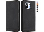 Custodia Per Xiaomi Mi 11, Custodia Retro In Finto Cuoio Flip Con Supporto E Slot Per Carte Nero