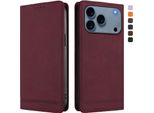 Custodia Per Iphone 17 Pro Max, Custodia Retro In Finto Cuoio Con Supporto E Slot Per Carte Di Credito Rosso