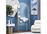 Specchio A Figura Intera 180 X 80 Cm In Vetro Temperato Con Cornice In Alluminio Dorato, Forma Ad Arco, Grande Specchio Da Terra