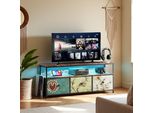 Porta Tv 108 Cm Con Led, Piano Effetto Legno Tigrato, 4 Cassetti In Tessuto Colorato, Struttura In Metallo, Contenitore Moderno Con Piedini Regolabili