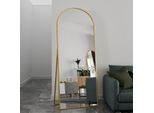 Specchio A Figura Intera 180 X 80 Cm, A Libera Installazione, Appeso O Appoggiato, Grande Specchio Da Pavimento Con Cornice In Lega Di Alluminio Dorata Per Soggiorno O Camera Da Letto, Arc