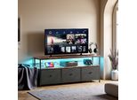 Porta Tv Da 137 Cm Con Led, Piano Effetto Legno Tigrato, 3 Cassetti In Tessutopoliuretanonero, Robusta Struttura In Metallo, Piedini Regolabili, Stile Retro-Moderno