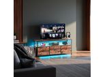 Porta Tv Led Da 108 Cm, Piano Effetto Legno Tigrato, 3 Cassetti In Tessuto Vintage, Robusta Struttura In Metallo, Piedini Regolabili, Stile Retro-Moderno