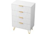 Credenza Bassa Con 6 Cassetti - Cassettiera - Legno Mdf E Metallo Dorato - 60 X 34 X 90 Cm - Bianco