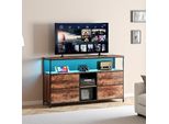 Porta Tv Led Da 108 Cm, Piano Effetto Legno Tigrato, 4 Cassetti In Tessuto Vintage, Robusta Struttura In Metallo, Piedini Regolabili, Stile Retro-Moderno