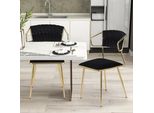 Set Di 2 Sedie Da Pranzo In Velluto Con Schienale Intrecciato E Gambe In Metallo Dorato, Sedie Da Salotto, Per Sala Da Pranzo, Salotto, Cucina, Stanza Delle Vanità (Nero)
