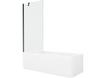 Mexen Cubik Vasca Rettangolare 150 X 70 Cm Con Pannello E Paravento A 1 Anta 80 Cm, Trasparente, Nero - 550315070X9508000070