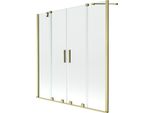 Mexen Velar Duo Paratia Per Vasca Da Bagno Scorrevole A 2 Ante 150 X 150 Cm, Trasparente, Oro Spazzolato - 896-150-000-02-55