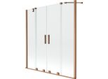 Mexen Velar Duo Paravento Per Vasca Da Bagno A 2 Ante Scorrevoli 150 X 150 Cm, Trasparente, Rame Spazzolato - 896-150-000-02-65