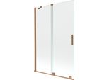 Mexen Velar Paravento Vasca Da Bagno A 2 Ante Scorrevoli 120 X 150 Cm, Trasparente, Rame Spazzolato - 896-120-000-01-65