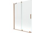 Mexen Velar Paravento Da Bagno 2 Ante Scorrevoli 130 X 150 Cm, Trasparente, Rame Spazzolato - 896-130-000-01-65