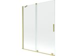 Mexen Velar Paravento Doccia A 2 Ante Scorrevoli 140 X 150 Cm, Trasparente, Oro Spazzolato - 896-140-000-01-55