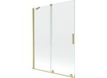 Mexen Velar Paratia Per Vasca Da Bagno Scorrevole A 2 Ante 130 X 150 Cm, Trasparente, Oro Spazzolato - 896-130-000-01-55