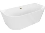 Mexen Oval Vasca Da Bagno Freestanding Accostata Alla Parete 150 X 75 Cm, Bianca, Con Troppopieno Dorato - 52671507500-50