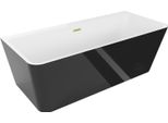 Mexen Volta Vasca Da Bagno Freestanding A Parete 170 X 75 Cm, Bianca/Nera, Troppopieno Oro Spazzolato - 51131707575-55