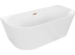 Mexen Oval Vasca Da Bagno Freestanding Addossata 170 X 80 Cm, Bianca, Troppopieno Rame Spazzolato - 52671708000-65