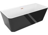 Mexen Volta Vasca Da Bagno Autoportante Da Parete 170 X 75 Cm, Bianca/Nera, Troppo Pieno In Rame Spazzolato - 51131707575-65