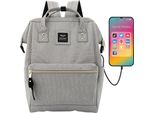 Himawari | Zaino Da Donna Spazioso, Con Usb E Scomparto Per Laptop, Grigio Chiaro, 27X40X17 Cm
