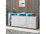 Fortuna Lai Comò, Credenza Con Led, Mobili Per Soggiorno In Bianco Lucido, Mobile Soggiorno, Mobile A Colonna, Mobile Tv, Parete Attrezzata, Credenza Alta, Mobile Multifunzione, Credenza Per Sala Da Pranzo